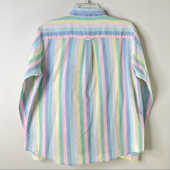 Vintage 90s Michelle Richards Pastel Rainbow Stripes Preppy Button Down Shirt - Picture 10 of 10